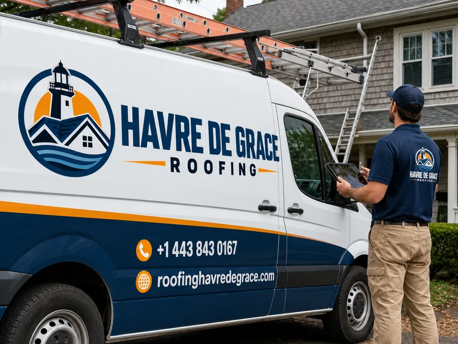Roofing technician documenting flashing and shingle condition during an assessment